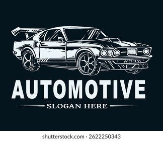 A black and white image of a car with the word Automotive written below it. The image has a sleek and modern look, with the car being the main focus. The word Automotive is written in a bold