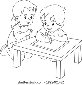 black and white image of a child studying