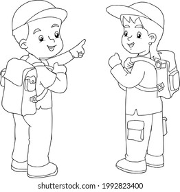 black and white image of children going to recreation
