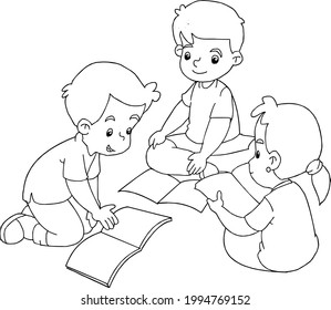 imagen en blanco y negro de niños estudiando juntos