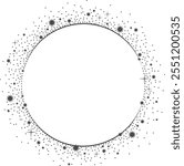 A black and white image of a circle with stars in it