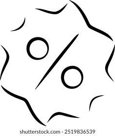 A black and white image of a circle with two ovals inside of it. Concept of a percentage or a fraction