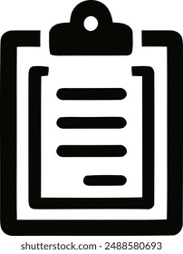 a black and white image of a clipboard with a clipboard attached to it, minimalist icon