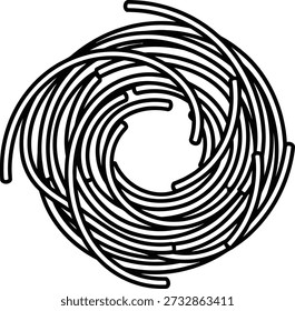 A black and white image of a coiled metal wire or cable with multiple loops