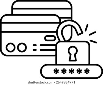 A black and white image of a credit card with a lock on it. Concept of security and protection for one's financial information
