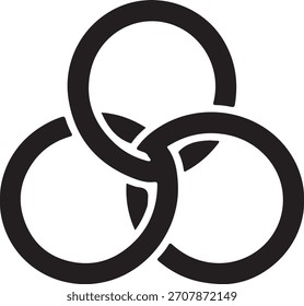 Una Imagen en blanco y negro que muestra tres anillos circulares entrelazados, un gráfico simple.