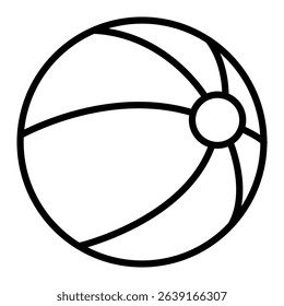 Black and white image displays a circular beach ball with distinct sections and a central node, ideal for summer themes and recreational contexts.