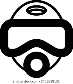 Ein schwarz-weißes Bild einer Tauchermaske mit einem daran befestigten schwarzen Schlauch. Die Maske soll den Träger beim Tauchen vor Wasser und anderen Gefahren schützen