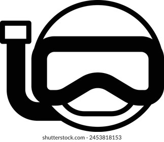 A black and white image of a diving mask with a black hose attached to it. The mask is designed to protect the wearer from water and other hazards while diving