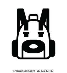 A black and white image of a dog backpack