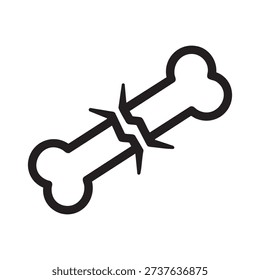 a black and white image of a dog bone with a large crack in the middle, resembling a fracture. the bone is drawn in a simple line style and is positioned diagonally across the image.