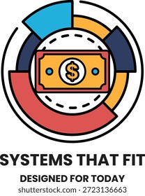 Una Imagen en blanco y negro de un billete de un dólar con un signo de dólar. La Imagen se titula Systems That Fit Designed for Today