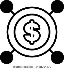 A black and white image of a dollar sign with a circle around it. The dollar sign is surrounded by a series of smaller circles, which could represent the different aspects of money, such as spending