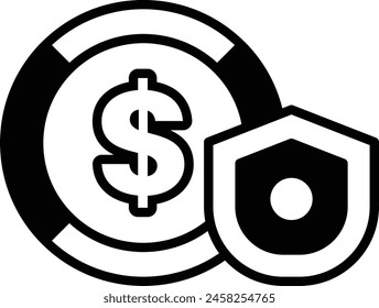 Una Imagen en blanco y negro de un signo de dólar con un escudo alrededor. El símbolo del dólar está rodeado por un escudo negro, lo que da a la Imagen una sensación de protección y seguridad