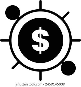 A black and white image of a dollar sign with a circle around it. The dollar sign is surrounded by a series of smaller circles, which could represent the different aspects of money, such as spending