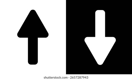 Imagem em preto e branco das setas para cima e para baixo. Bom para apresentação.