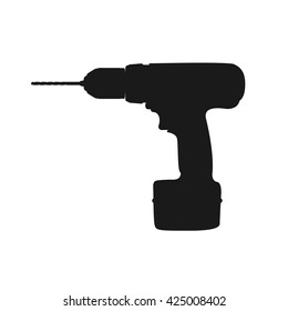 Black And White Image. Drill Silhouette. Isolated Object.