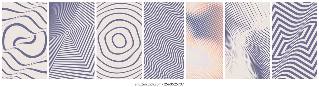 Black and white image with dynamic effect. Optic art illustration of squares or circles. The geometric background by stripes. Fading pattern of solid circle dots. Wavy dotted background. 3d vector.