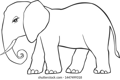 Black and white image of the elephant isolated on white background. Art vector illustration.