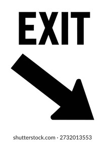 Imagem em preto e branco de um sinal de saída com uma seta apontando para baixo e para a direita, indicando a direção da saída.