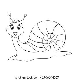 Black and white image of a fairy snail. Children's illustration. Coloring.