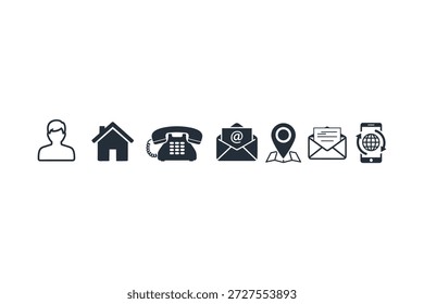 Ein Schwarz-Weiß-Bild mit einer Reihe von Silhouetten-Symbolen für Kommunikation, Navigation und Position