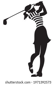 Black and white image of female golfer