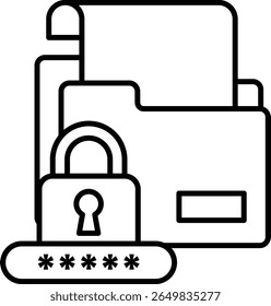 A black and white image of a file folder with a lock on it. The lock is surrounded by a series of small numbers