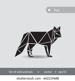 Black and white image of a fox. Illustration of a fox performed in a flat graphic.