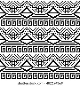 Black and white image of geometric shapes. Seamless pattern. Abstract silhouette of a person.