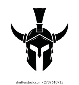 A black and white image of a gladiator helmet