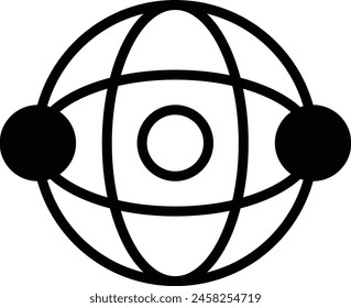 A black and white image of a globe with two small circles in the middle of it