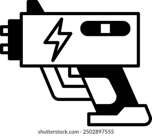 A black and white image of a gun with a lightning bolt on it. The gun is a toy and is not real