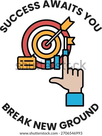 A black and white image of a hand pointing at a bullseye with the words success awaits you below