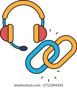 Ein Schwarzweißbild eines Headsets und einer Kette. Die Kette ist gebrochen und das Headset ist oben drauf. Konzept der Trennung und Trennung