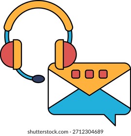 Ein Schwarzweißbild eines Headsets und eines Briefumschlags mit einer Sprechblase. Kommunikationskonzept und die Bedeutung einer klaren und wirksamen Kommunikation
