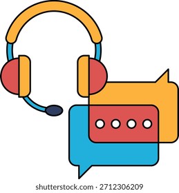 Ein Schwarz-Weiß-Bild eines Headsets mit einem Mikrofon und einer Sprechblase mit Tastatur. Kommunikationskonzept und die Bedeutung einer klaren und wirksamen Kommunikation