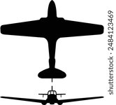 black and white image, illustration of the silhouette of an ancient fighter plane