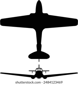 black and white image, illustration of the silhouette of an ancient fighter plane