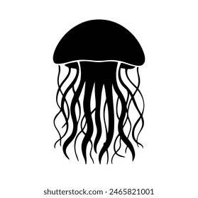 a black and white image of a jellyfish with a black outline. illustration vector