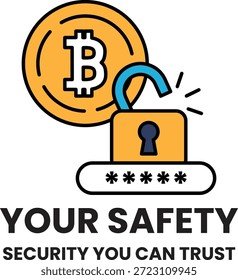 Una Imagen en blanco y negro de una llave y una moneda con las palabras "Su seguridad" escritas debajo