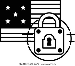 A black and white image of a key and a star with the words "Security" below it. The key is positioned in the center of the image, and the star is located above it. Concept of security and protection