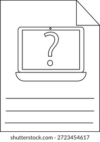 La pantalla blanca negra de la computadora portátil de Imagen muestra el signo de interrogación en la página con líneas