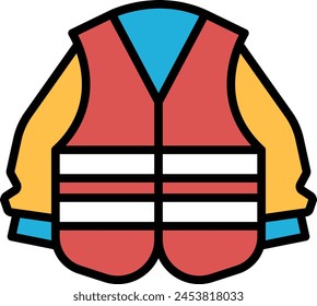 A black and white image of a life jacket. The jacket is designed to be worn by a person in the water