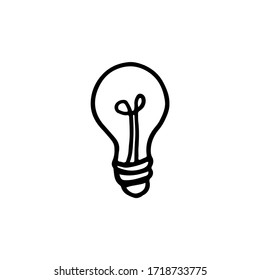 Black and white image of a light bulb in doodle style. Hand-drawn image for web, banners, cards, designers.
