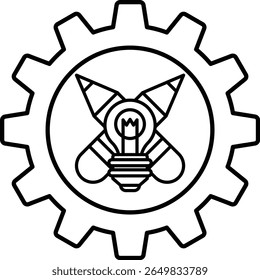 Imagem em preto e branco de uma lâmpada elétrica com um lápis e um foguete. A ideia da imagem é representar o conceito de criatividade e inovação