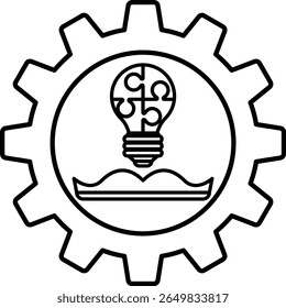 Una Imagen en blanco y negro de una bombilla con una pieza de rompecabezas. La pieza del rompecabezas está encima de un libro. Concepto de creatividad y resolución de problemas
