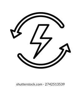 A black and white image of a lightning bolt in a circular arrow