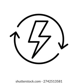 A black and white image of a lightning bolt in a circular arrow