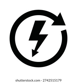 A black and white image of a lightning bolt in a circular arrow